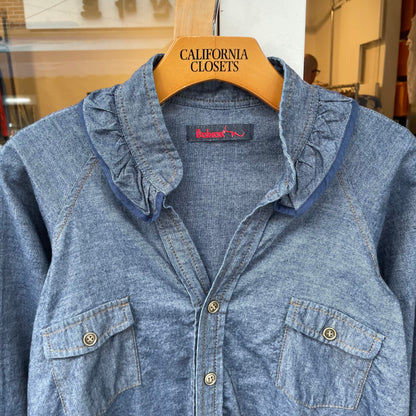 Frill Collar Denim Shirt Navy