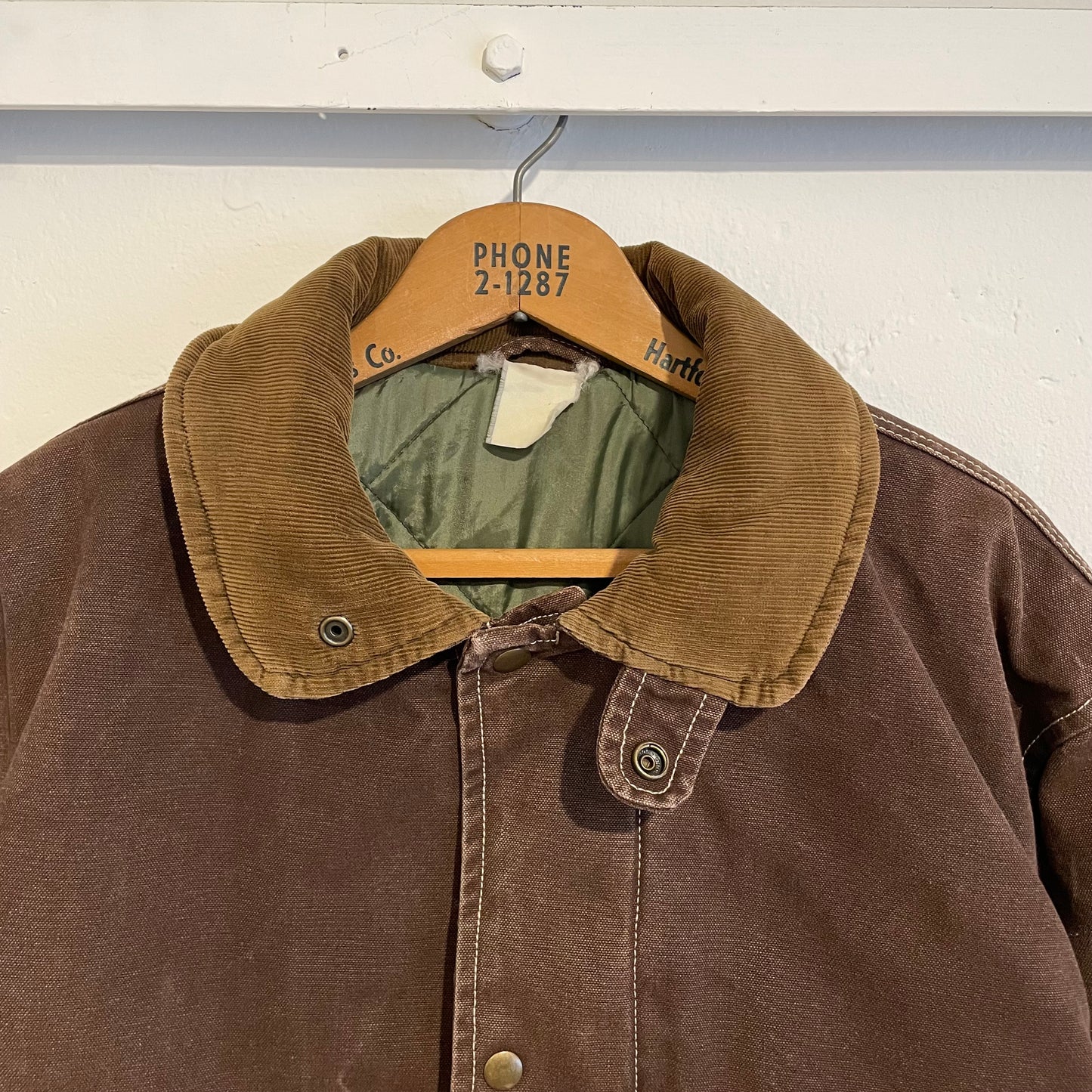 Corduroy Collar Quilted Lined Cotton Jacket Brown