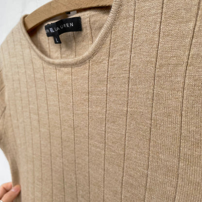 Rib Knit T-Shirt Beige