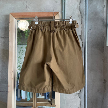 Pleated Cotton Shorts Brown