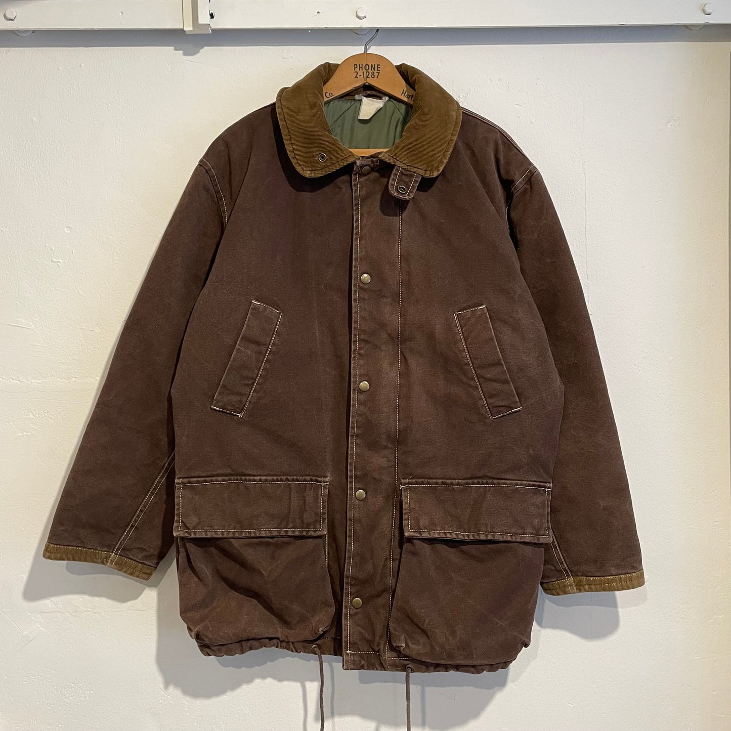 Corduroy Collar Quilted Lined Cotton Jacket Brown