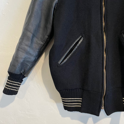 Leather Stadium Jacket Black
