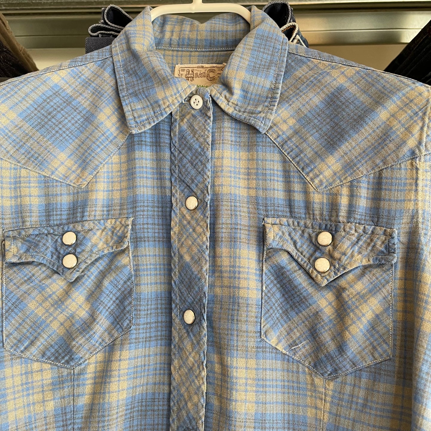 Plaid Pearl Snap Shirt Blue