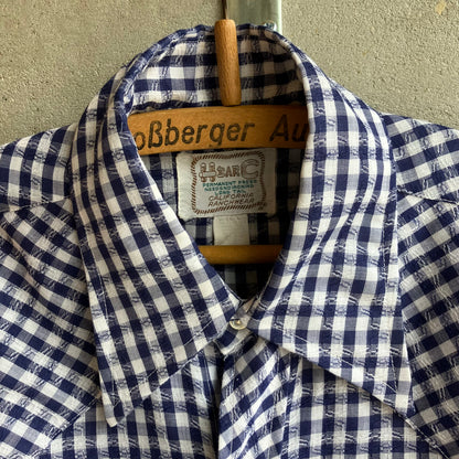 Check Western Short Sleeve Shirt Blue