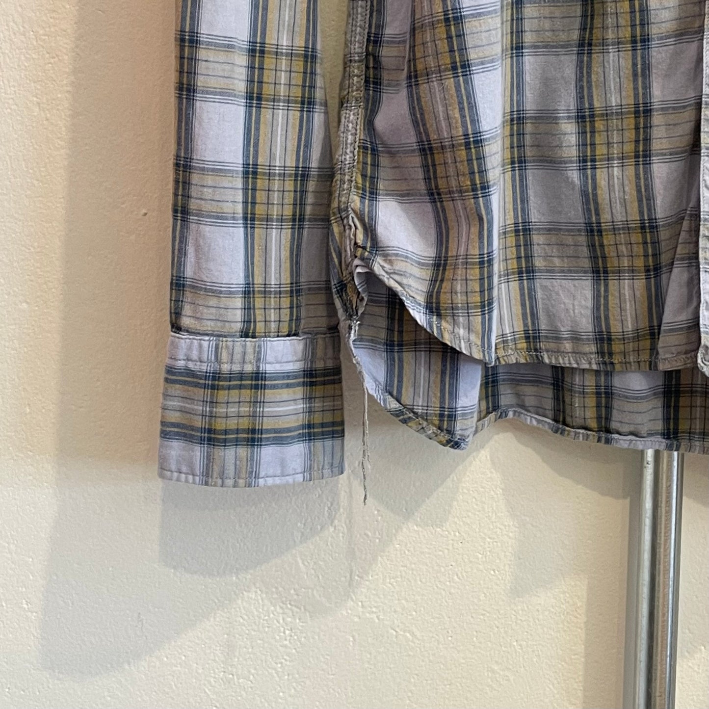Lightweight Plaid Button-Up Shirt Blue/Yellow