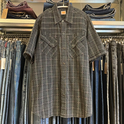 Plaid Western Shirt Black Short Sleeve