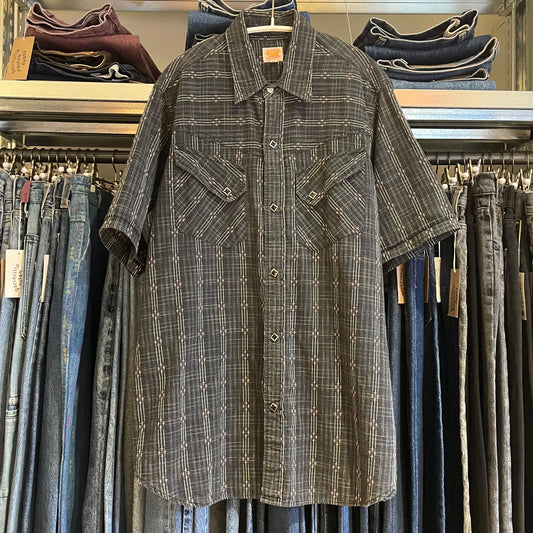 Plaid Western Shirt Black Short Sleeve