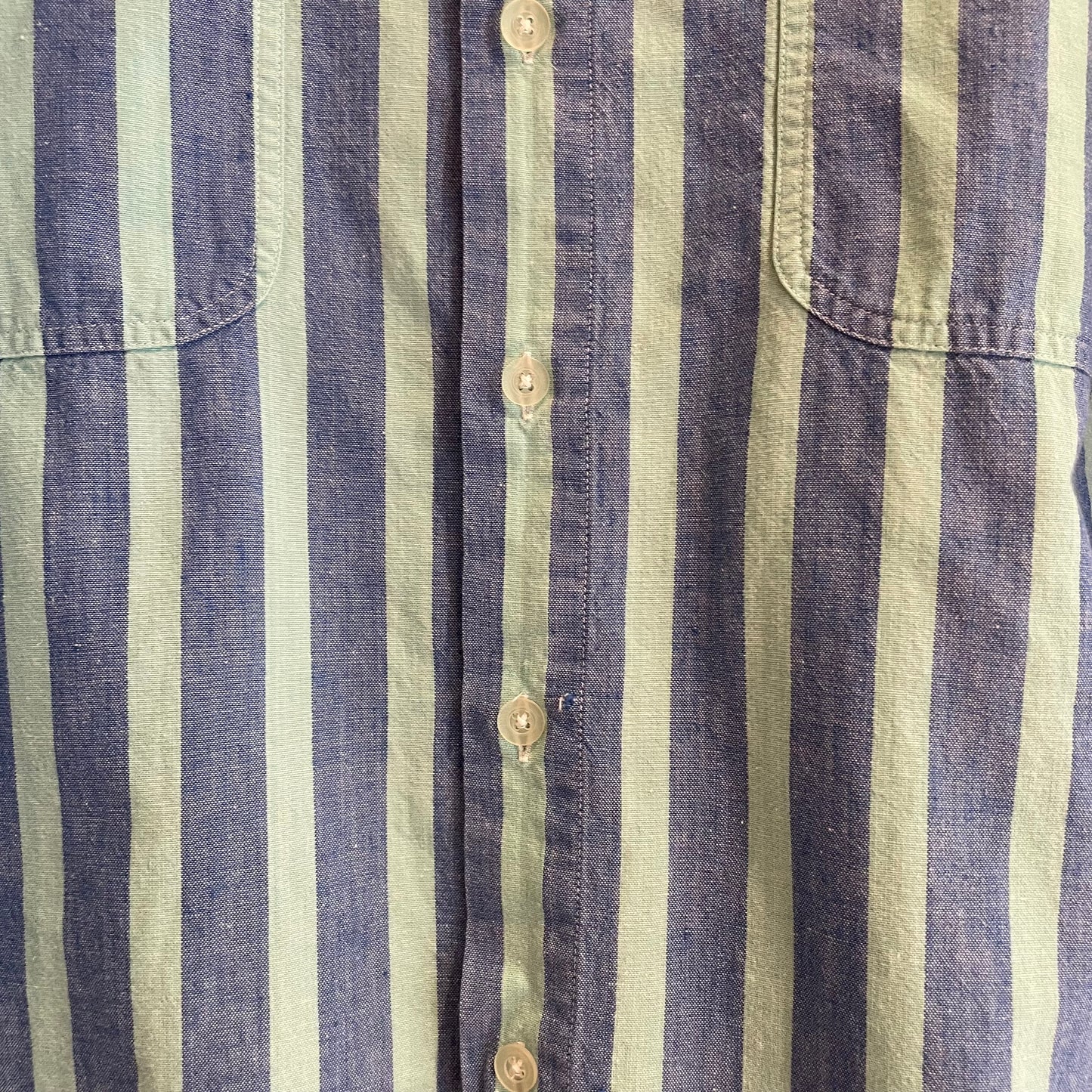 Blue Green Stripe Button Shirt Short Sleeve