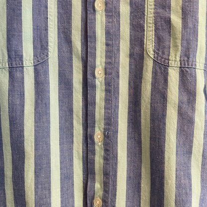 Blue Green Stripe Button Shirt Short Sleeve