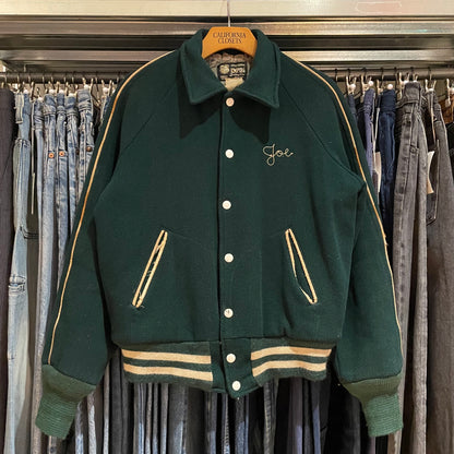 Chainstitch Varsity Jacket Green Wool Distressed