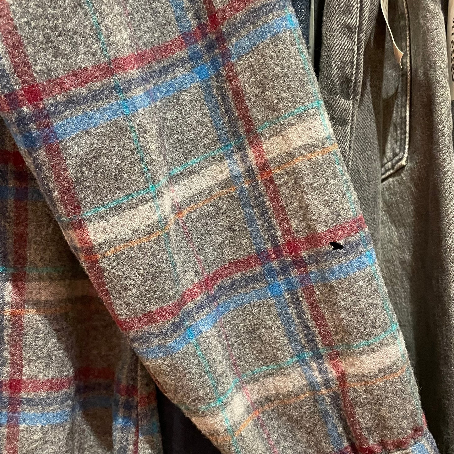 Plaid Wool Flannel Shirt with Elbow Patches Gray