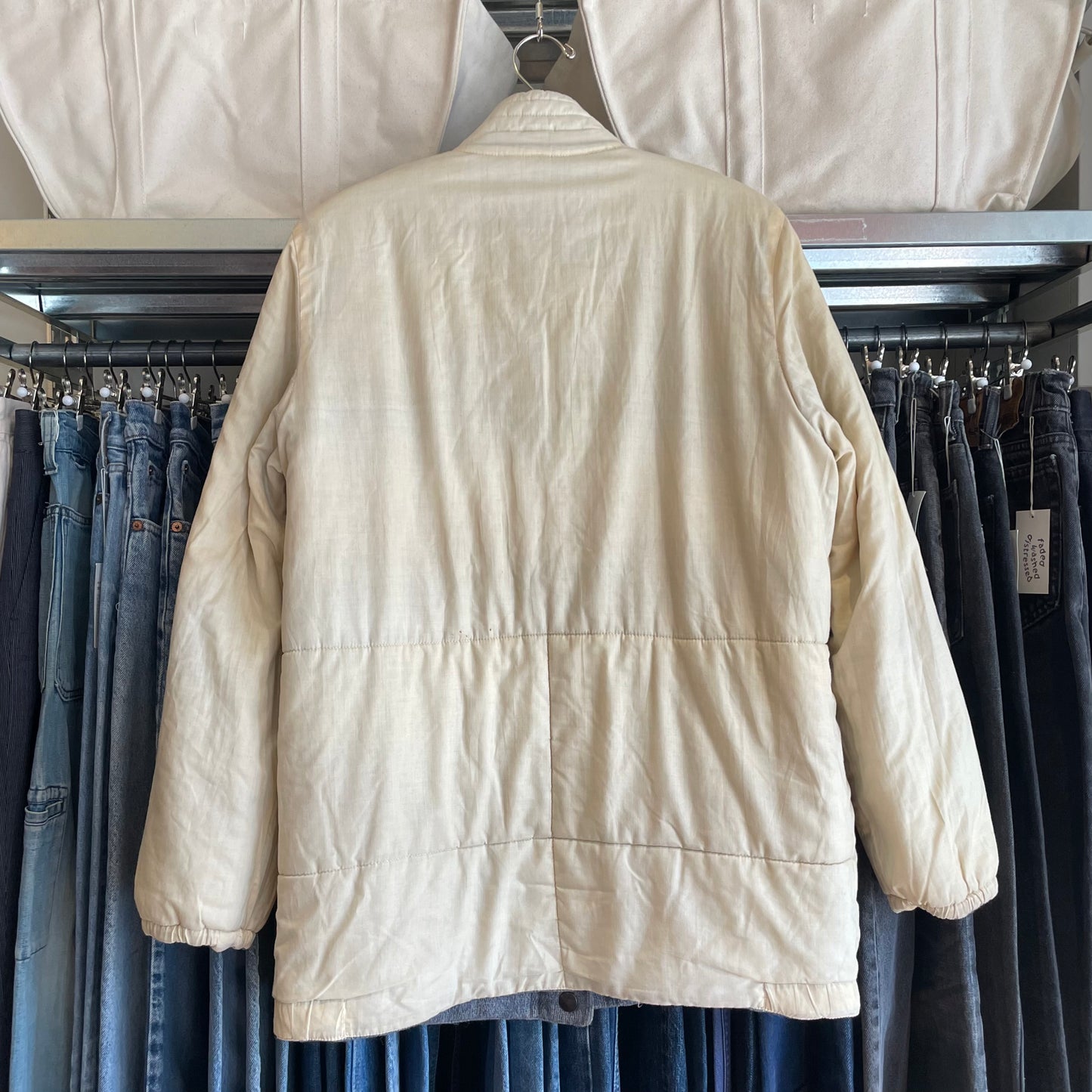 Striped Wool Blend Jacket Blue Beige riri zip