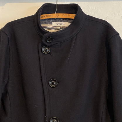 Military PeaCoat Wool Striped Lined Black