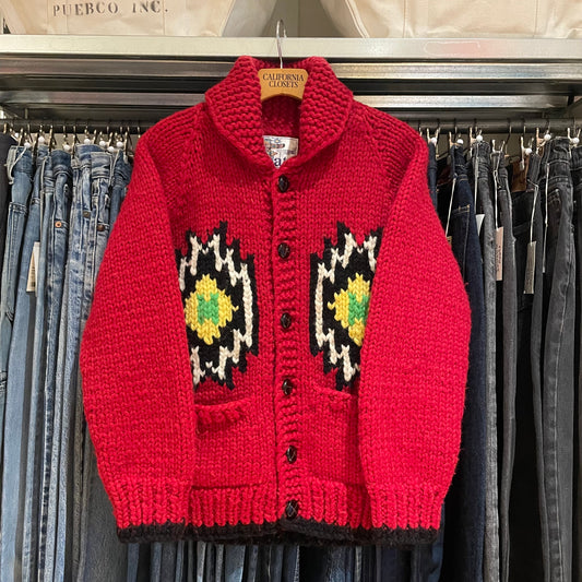 Native Motif Cowichan Sweater Red Wool