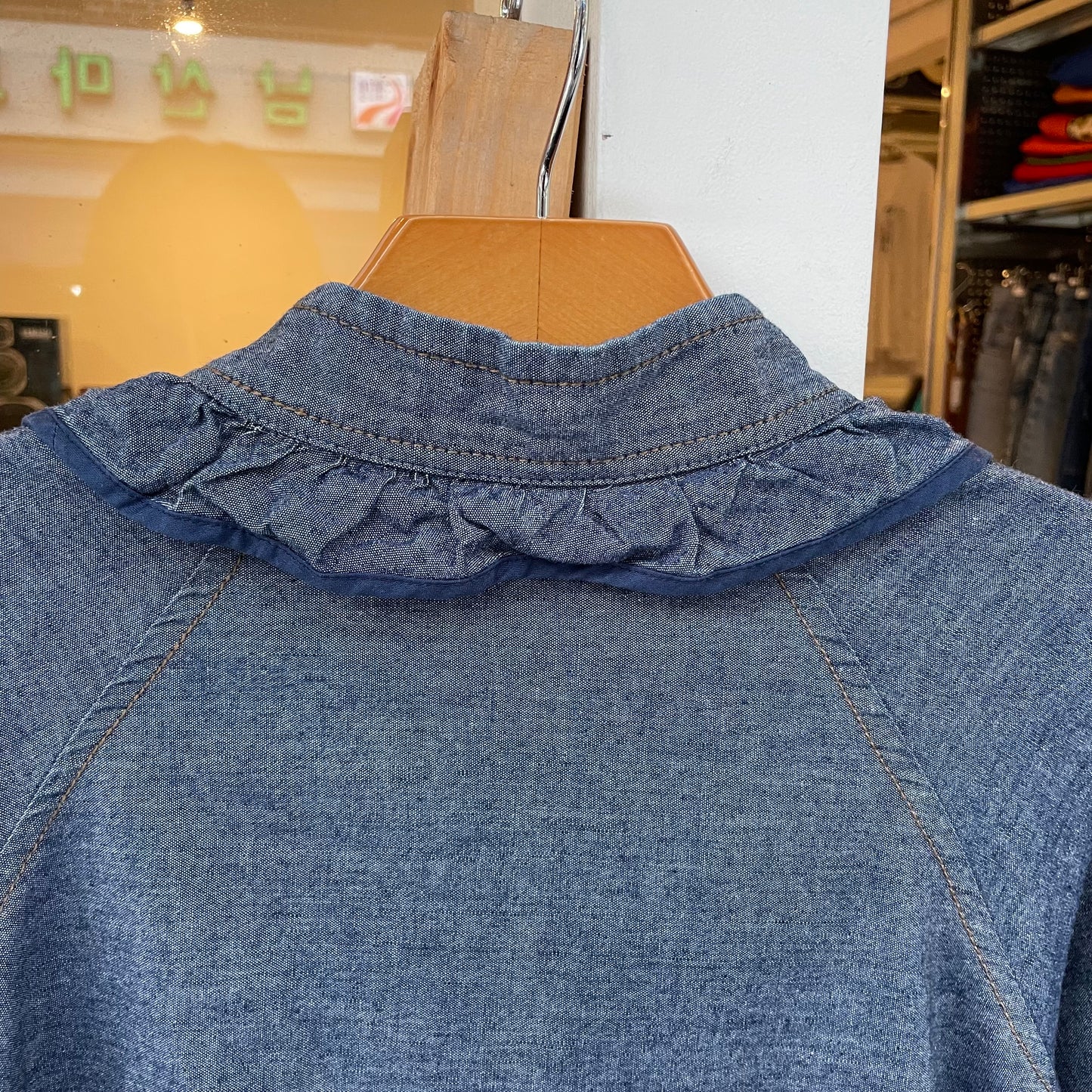 Frill Collar Denim Shirt Navy
