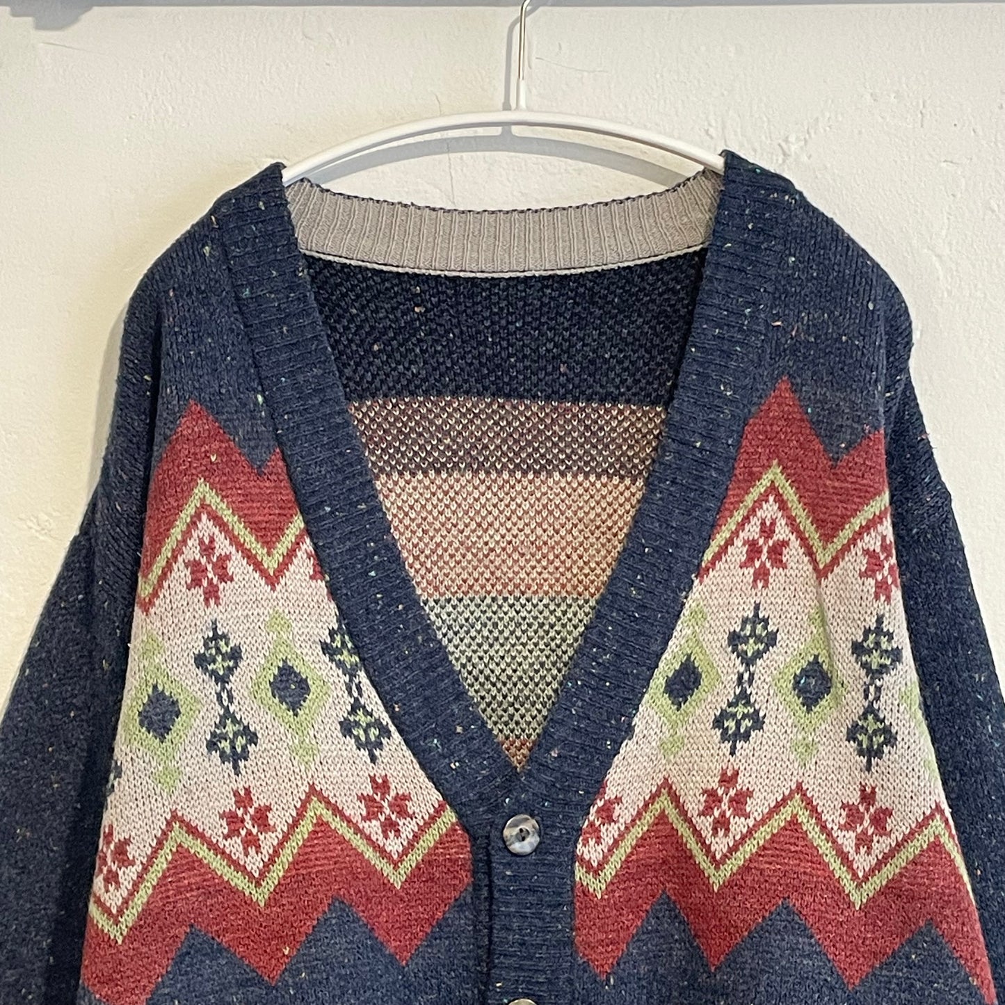 Fair Isle Wool Cardigan Navy