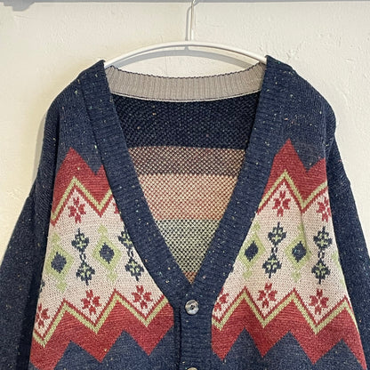 Fair Isle Wool Cardigan Navy