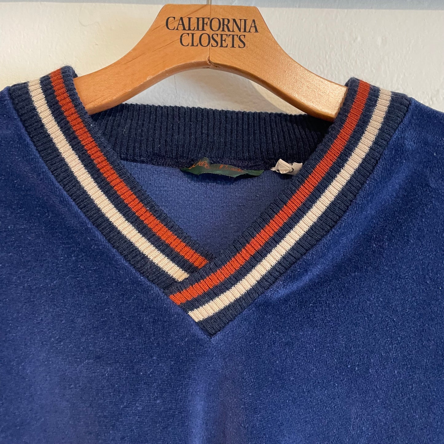 Velour V-neck Lined Rib Pullover Navy