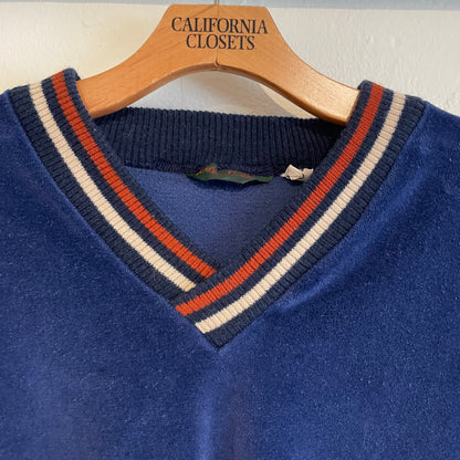 Velour V-neck Lined Rib Pullover Navy