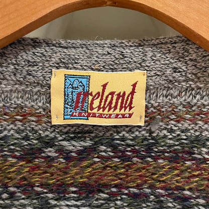 Fair Isle Wool Knit Cardigan Gray