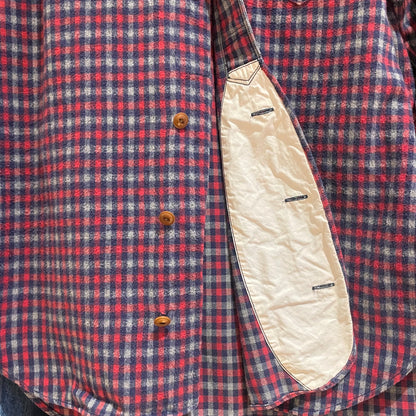 Plaid Band Collar Shirt with Pocket Red/Navy