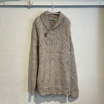 Shawl Collar Cable Knit Sweater Cream