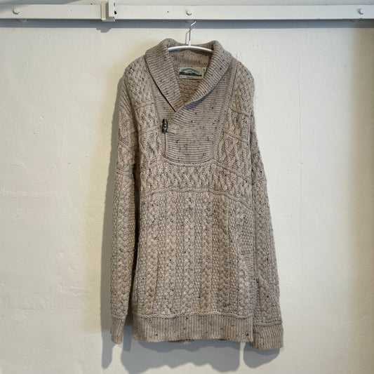 Shawl Collar Cable Knit Sweater Cream
