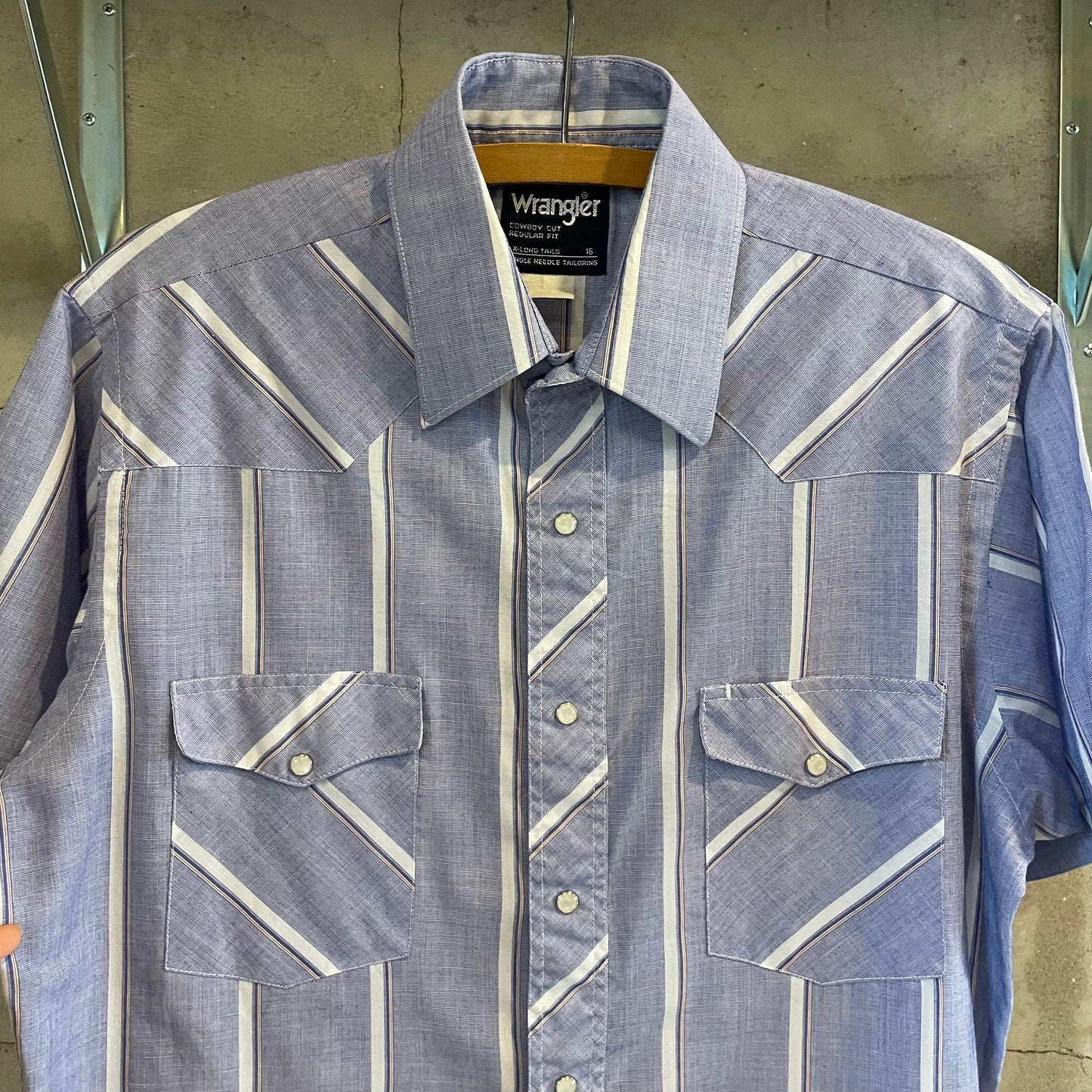 Snap-Button Stripe Short Sleeve Shirt Blue