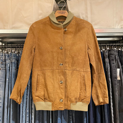 Rib Collar Leather Jacket Tan