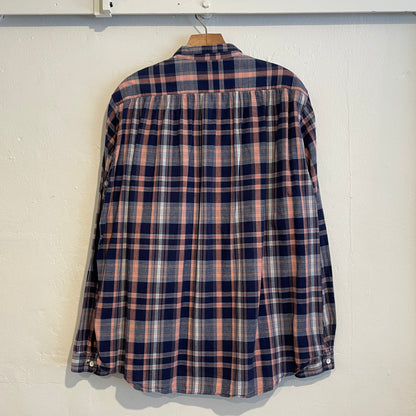 Plaid Long Sleeve Check Shirt Cotton Navy