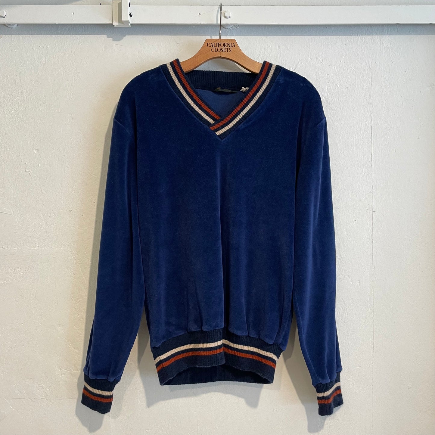 Velour V-neck Lined Rib Pullover Navy