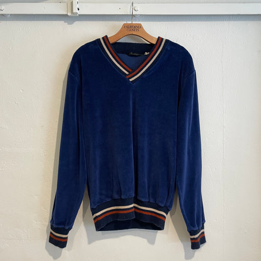 Velour V-neck Lined Rib Pullover Navy