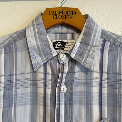 Plaid Button Up Work Shirt Cigarette Pocket Blue