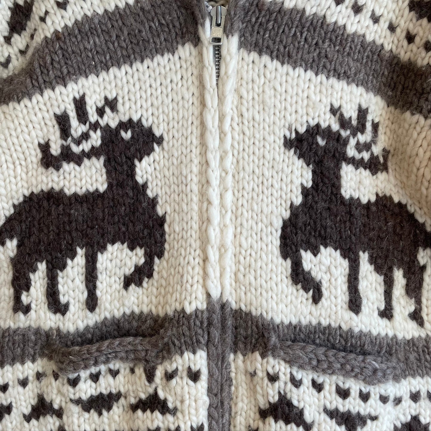 Deer Pattern Cowichan Shawl Collar Zip-up Cardigan