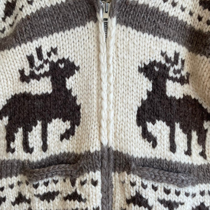 Deer Pattern Cowichan Shawl Collar Zip-up Cardigan
