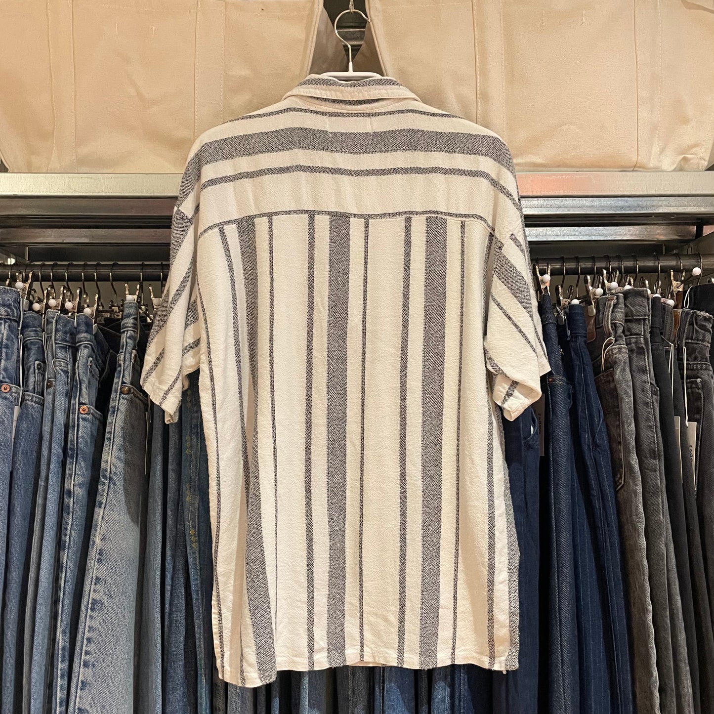 Striped Half Zip Shirt Off White
