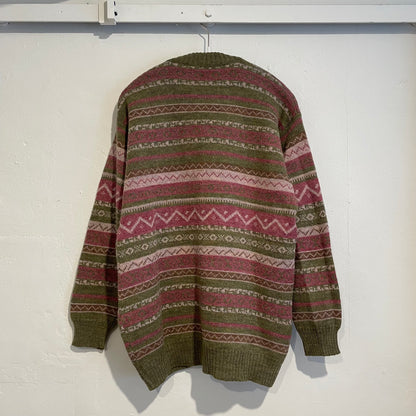 Fair Isle Knit Cardigan Green