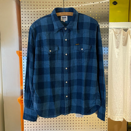 Faded Buffalo Check Western Flannel Blue