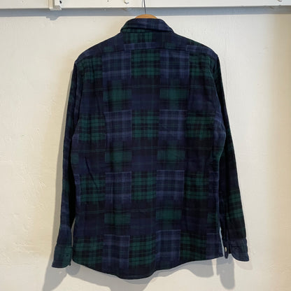 Plaid Button-Down Work Shirt Green Navy Cotton