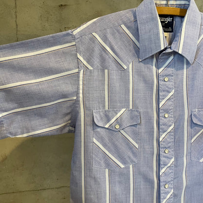 Snap-Button Stripe Short Sleeve Shirt Blue