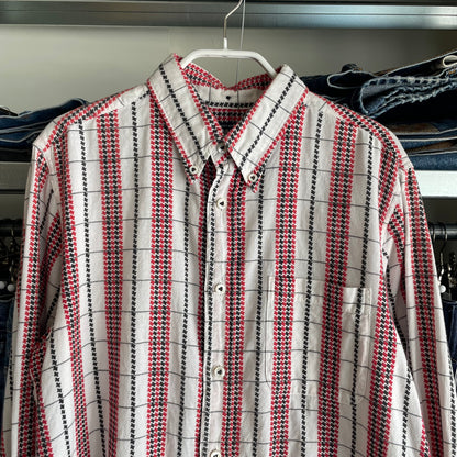 Red-Black Woven Striped Casual Shirt