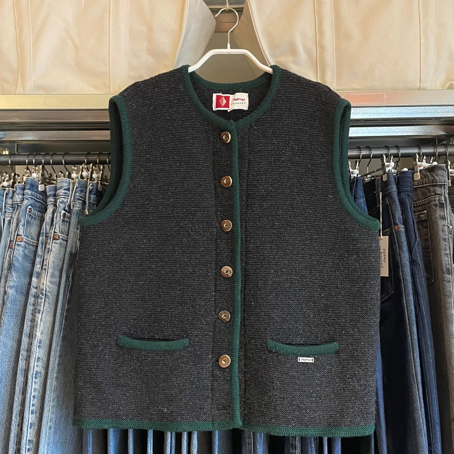 Traditional Wool Vest Charcoal Green Trim