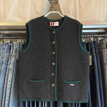 Traditional Wool Vest Charcoal Green Trim