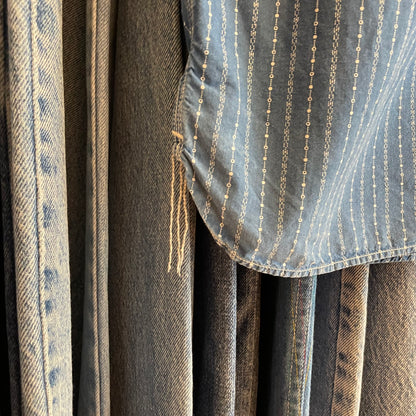 Stripe Button-Up Work Shirt Blue Short Sleeve