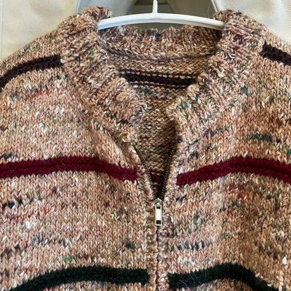 Striped Marled Knit Cardigan Beige