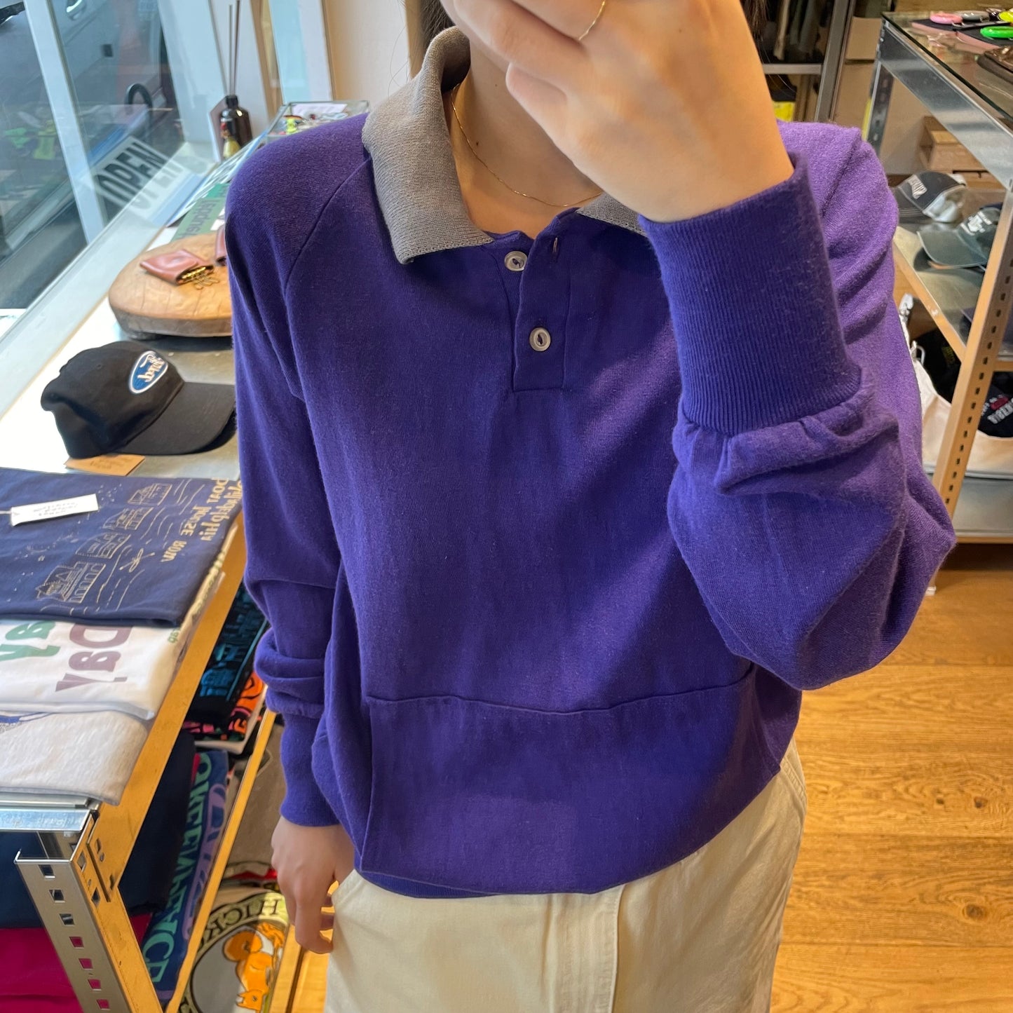 Raglan Long Sleeve Polo Shirt Purple