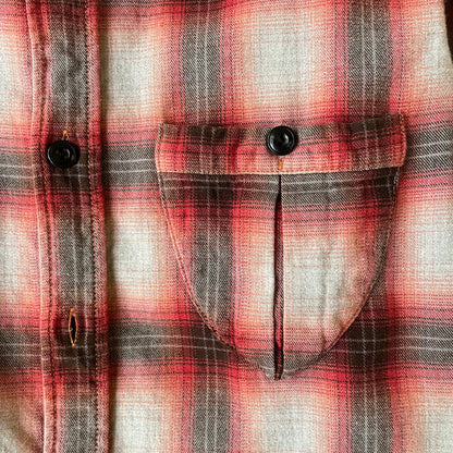 Faded Red-Grey Plaid Flannel Shirt