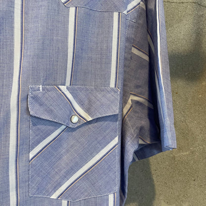 Snap-Button Stripe Short Sleeve Shirt Blue