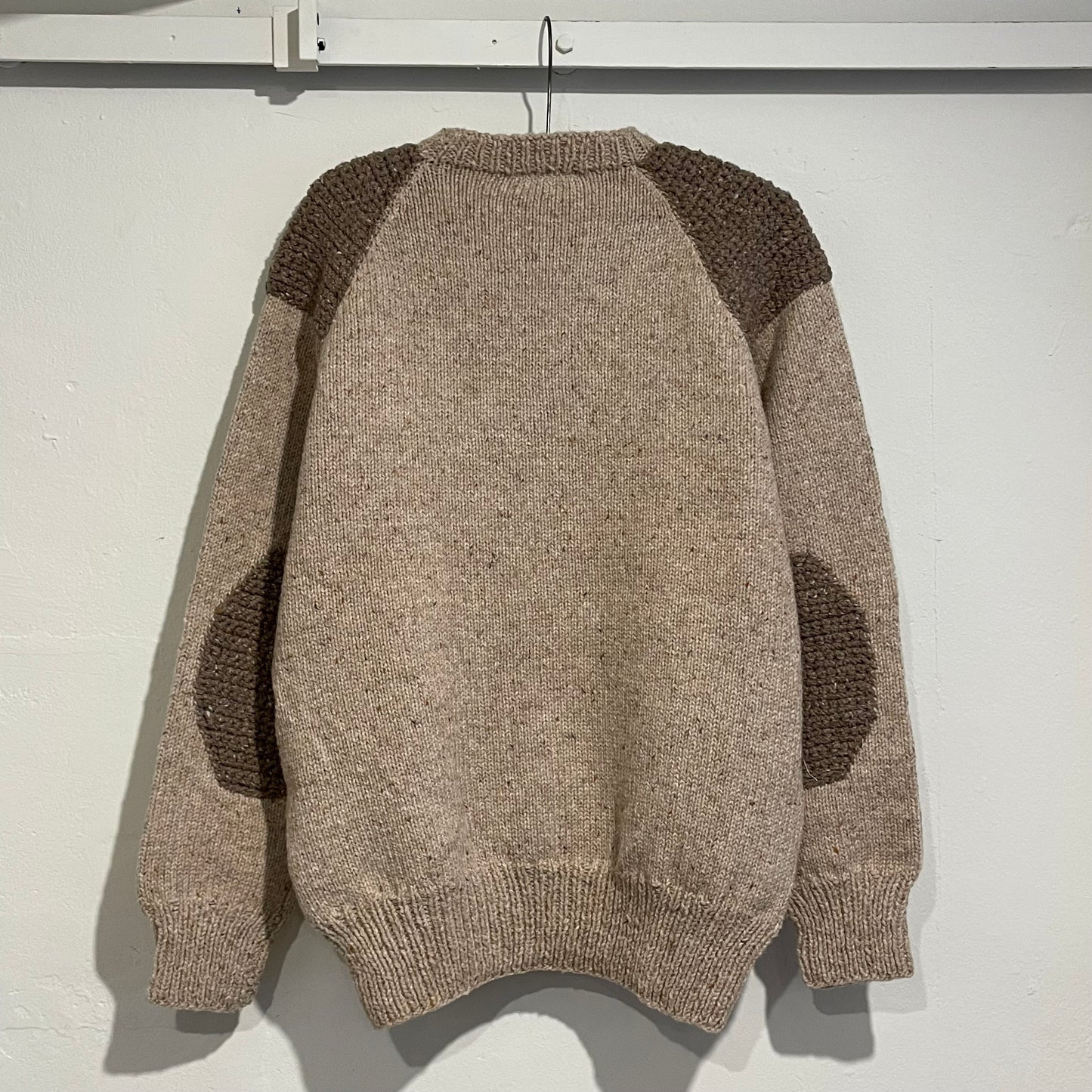 Elbow Patch Hand Knit Sweater Beige