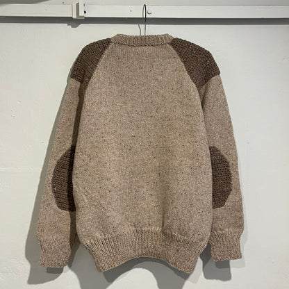 Elbow Patch Hand Knit Sweater Beige